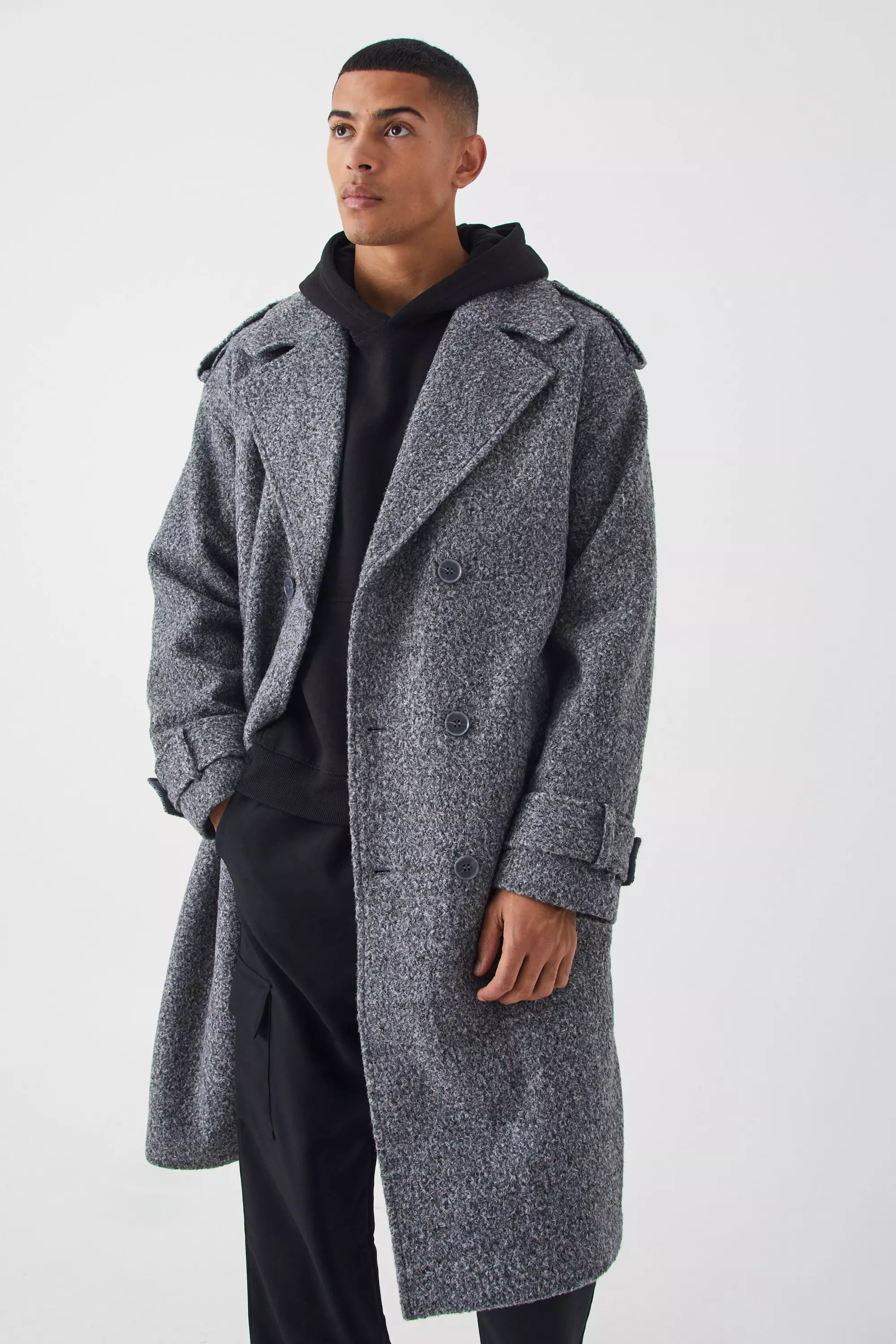 Boohooman double breasted wool on sale overcoat